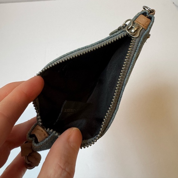 Vintage American Eagle Denim Wristlet Blue Jean Wallet Cognac Strap Y2K Bohemian - Picture 9 of 9